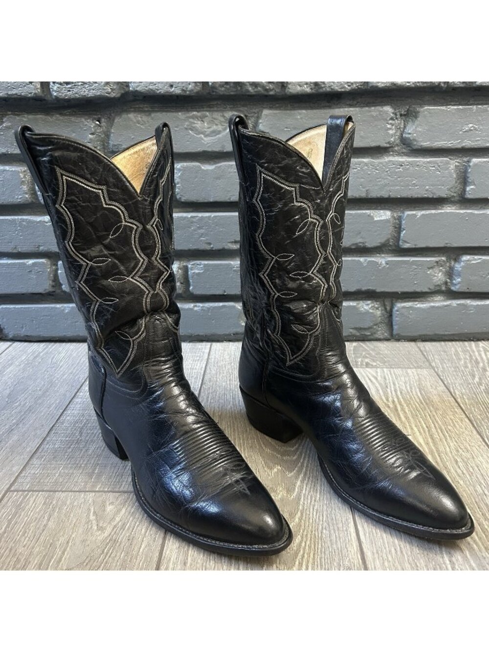 Tony Lama Vintage Classic Black Cowboy Western Boots Mens 13 D